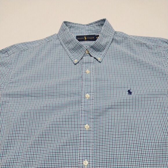 Ralph Lauren Button Down Shirt Long Sleeve Blue Check Men's XXL - Picture 3 of 16